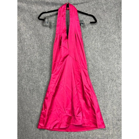 Revolve Dress Women Small Pink Halterneck Satin Plunging V Neck Open Back Midi - Picture 1 of 8
